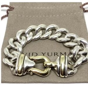 David Yurman Bracelet - 585 Gold / 925 Sterling Silver Curb Chain Bracelet. 8”.